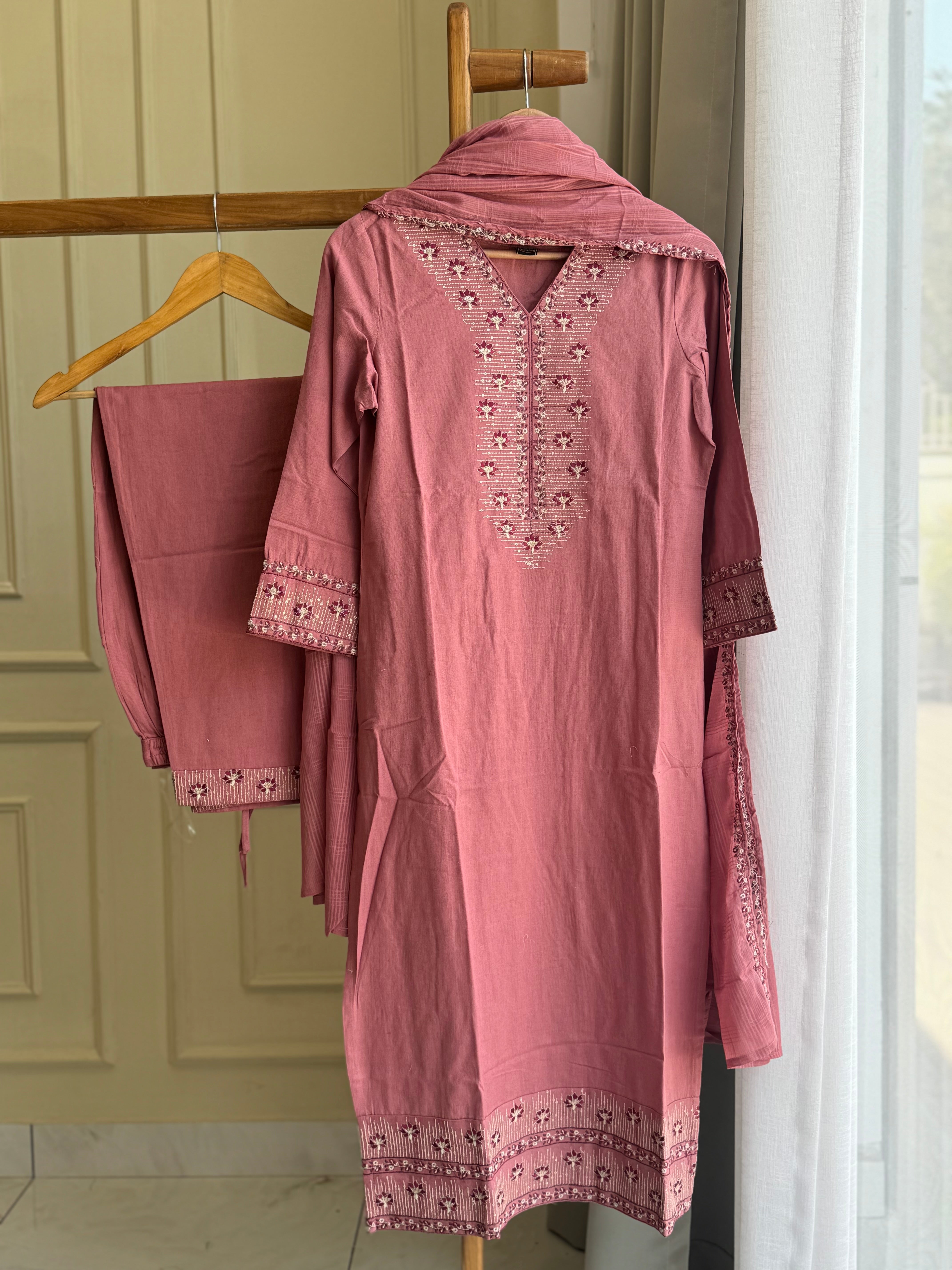 Pure cotton three peice suit with mul cotton soft dupatta-1088