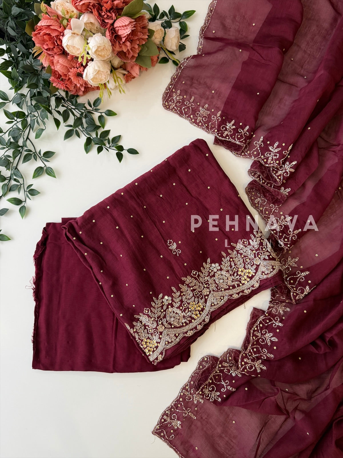 Chanderi Handworked Unstitched Suit-18566