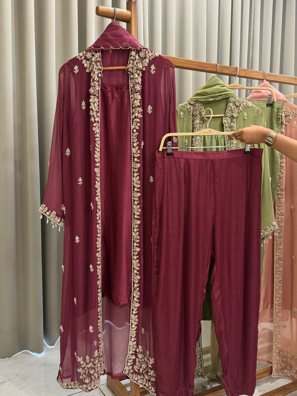 Premium Chiffon handworked jacket style with scalloped organza dupatta