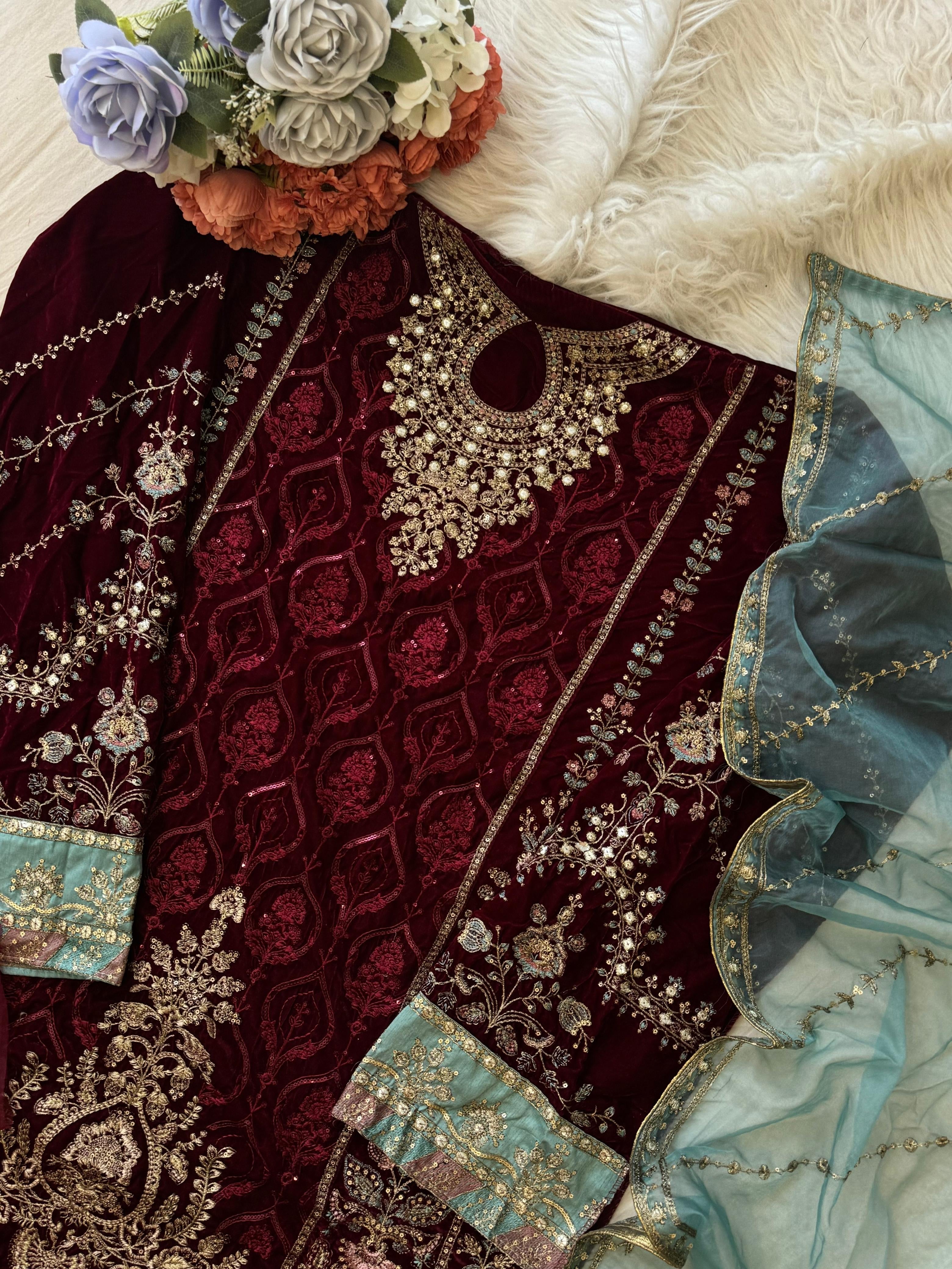 Party wear Velvet Semistitched Suit