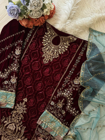 Party wear Velvet Semistitched Suit