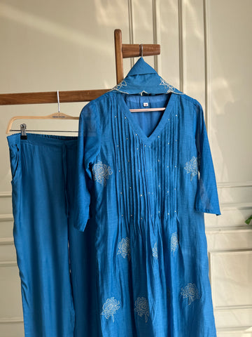Premium mul silk pleated embroidered suit -color options 4468