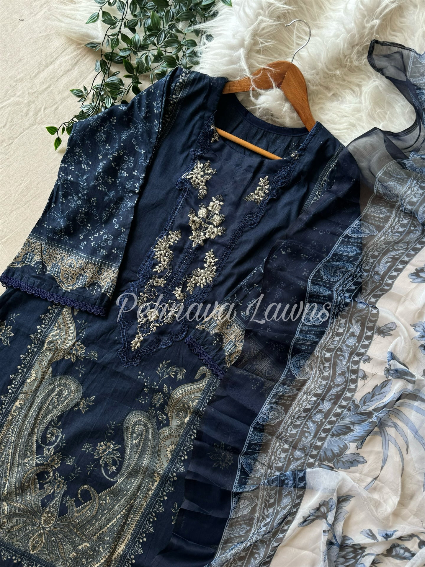 Paki Printed casual suit with chiffon/cotton dupatta -495