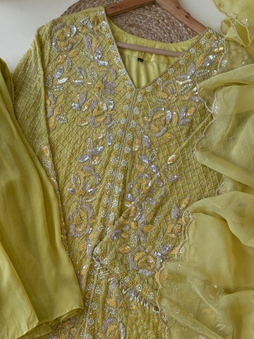 Heavy hand embroidered suit with pleated wide Palazzo-4357