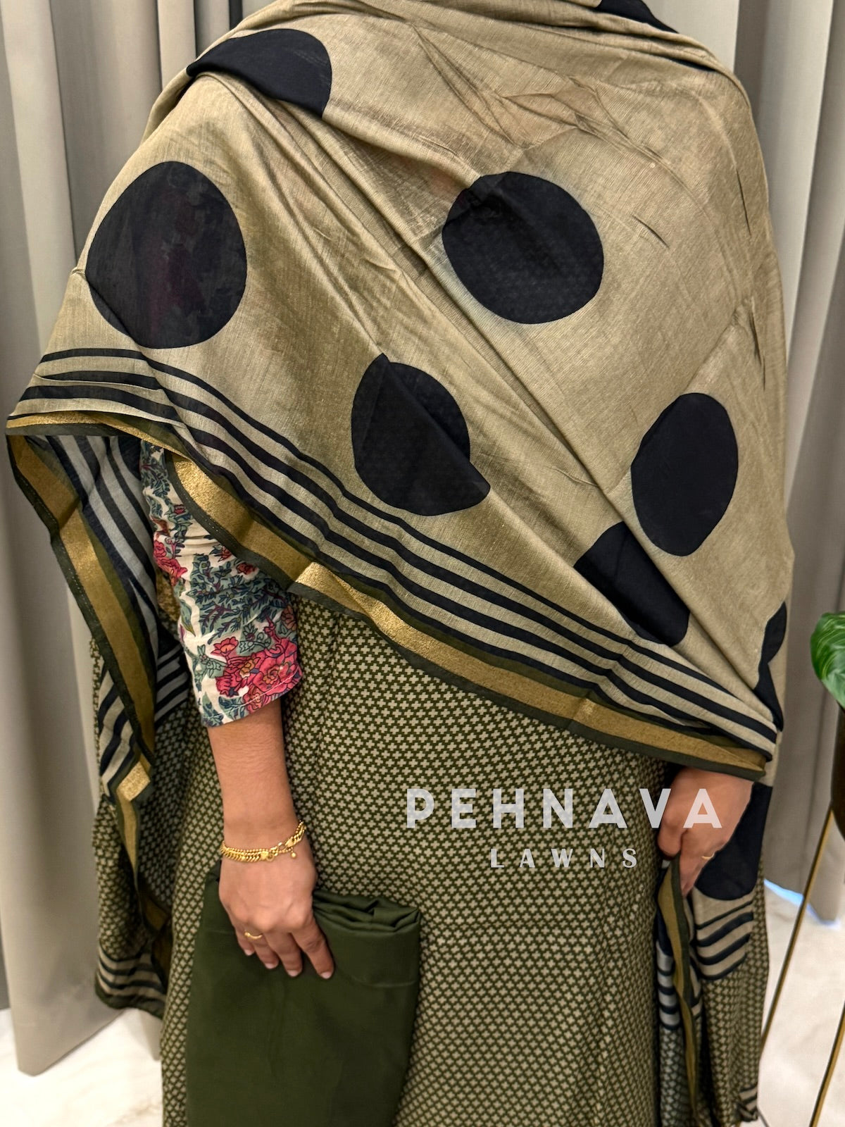 Maheshwari Unstitched Suit With Polka Dot Dupatta-4559