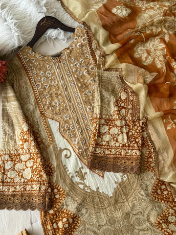 Yellow Neckline Embroidered Pak-Suit