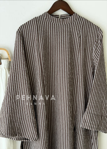 Modest Striped Side-Slit Two Piece Set-B227