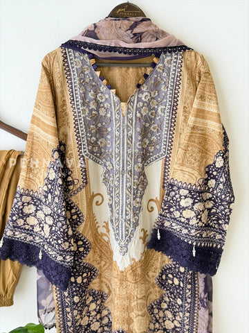Violet’n Yellow Neckline Embroidered Pak-Suit AZ-1362-C - Pehnava Lawns