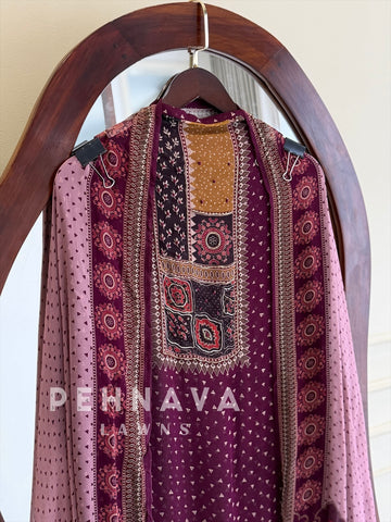 Ajrak Yoke Unstitched Suit