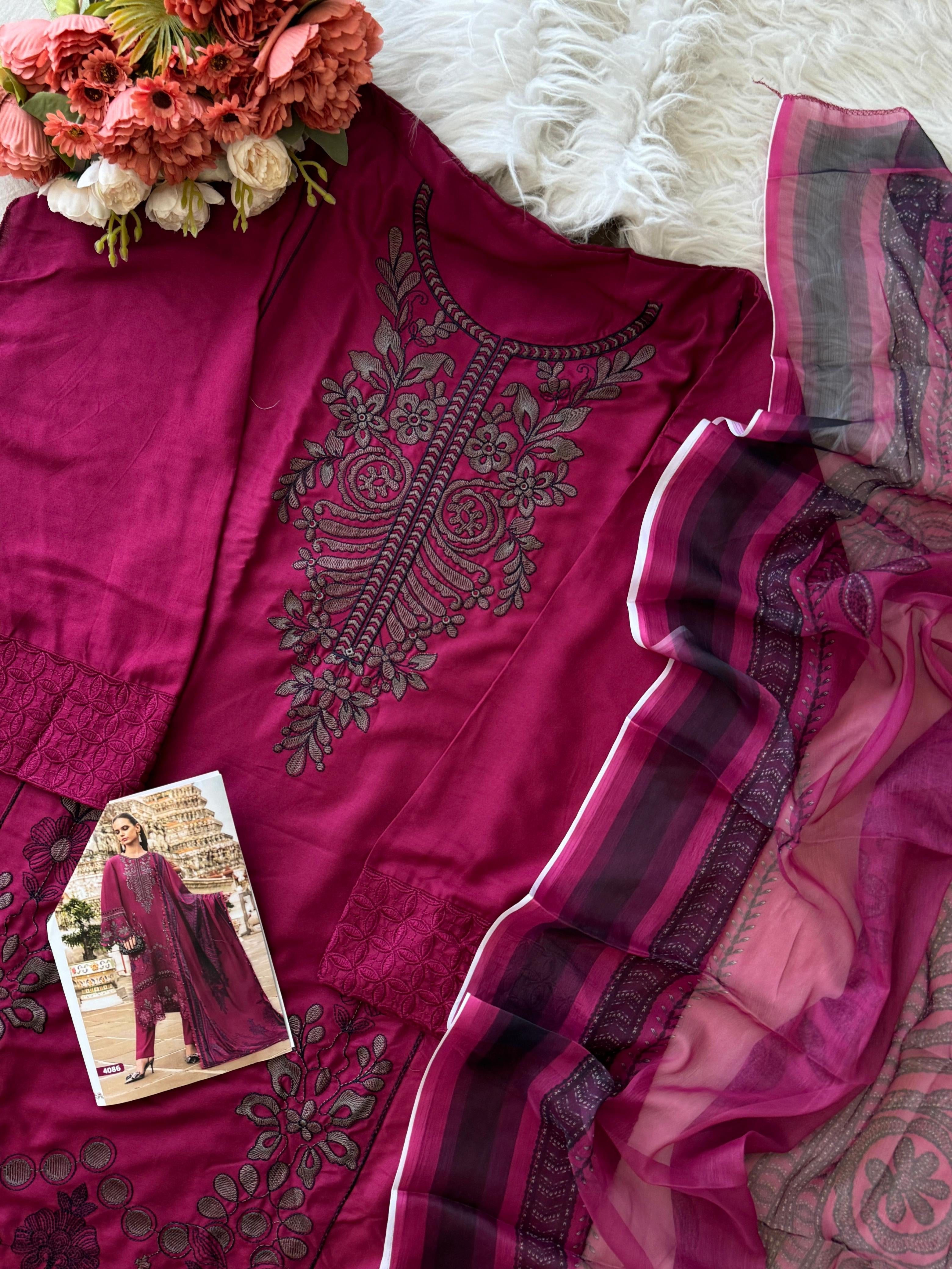 Floral Embroidered Rayon Suit