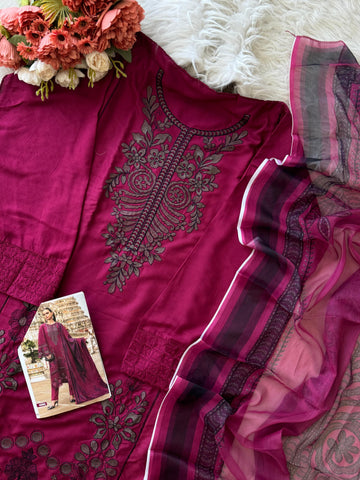 Floral Embroidered Rayon Suit