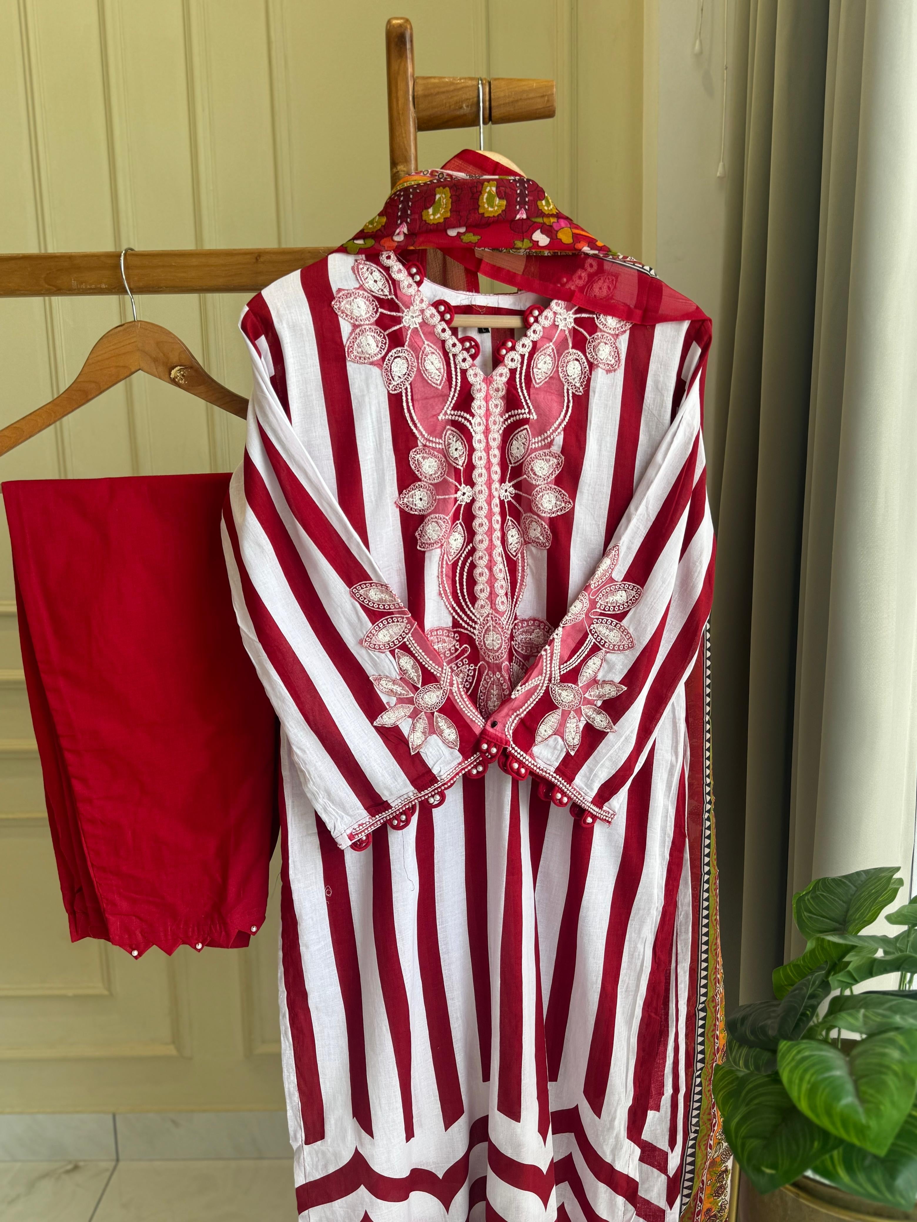 Red Vibrant Floral Suit-2007