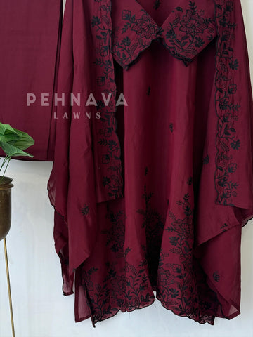 Chanderi Floral Threadwork Suit- 3013 - Pehnava Lawns