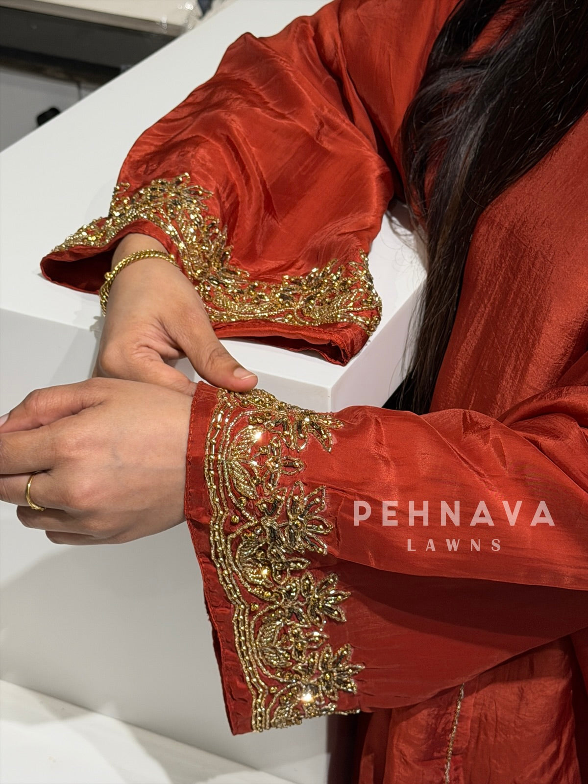Bell sleeve Handworked Ensemble H-367 - Pehnava Lawns