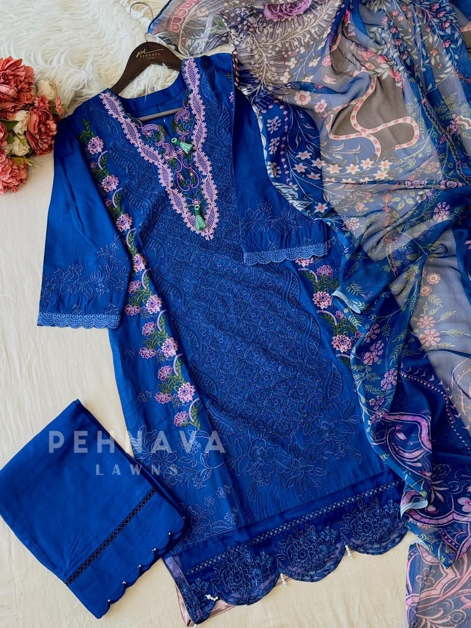 Royal Blue Unstitched Suit-1626 - Pehnava Lawns
