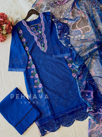 Royal Blue Unstitched Suit-1626 - Pehnava Lawns