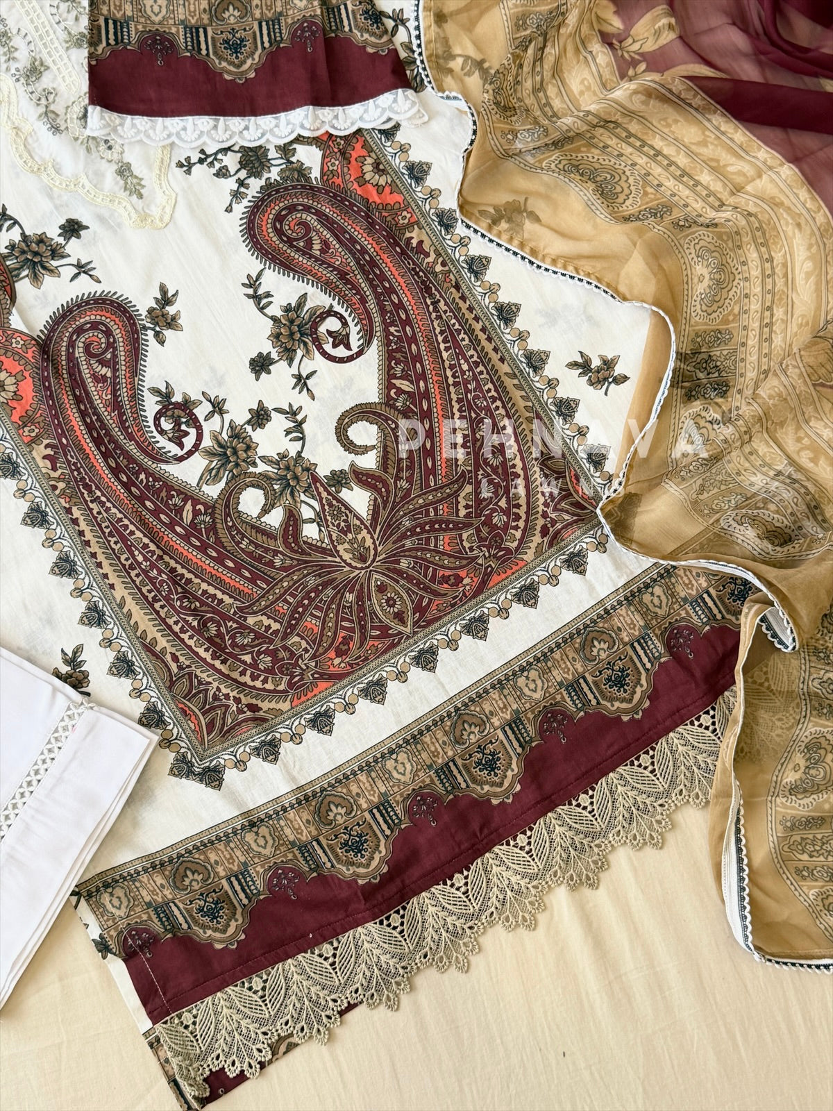 Paki Printed casual suit with chiffon dupatta 11285C
