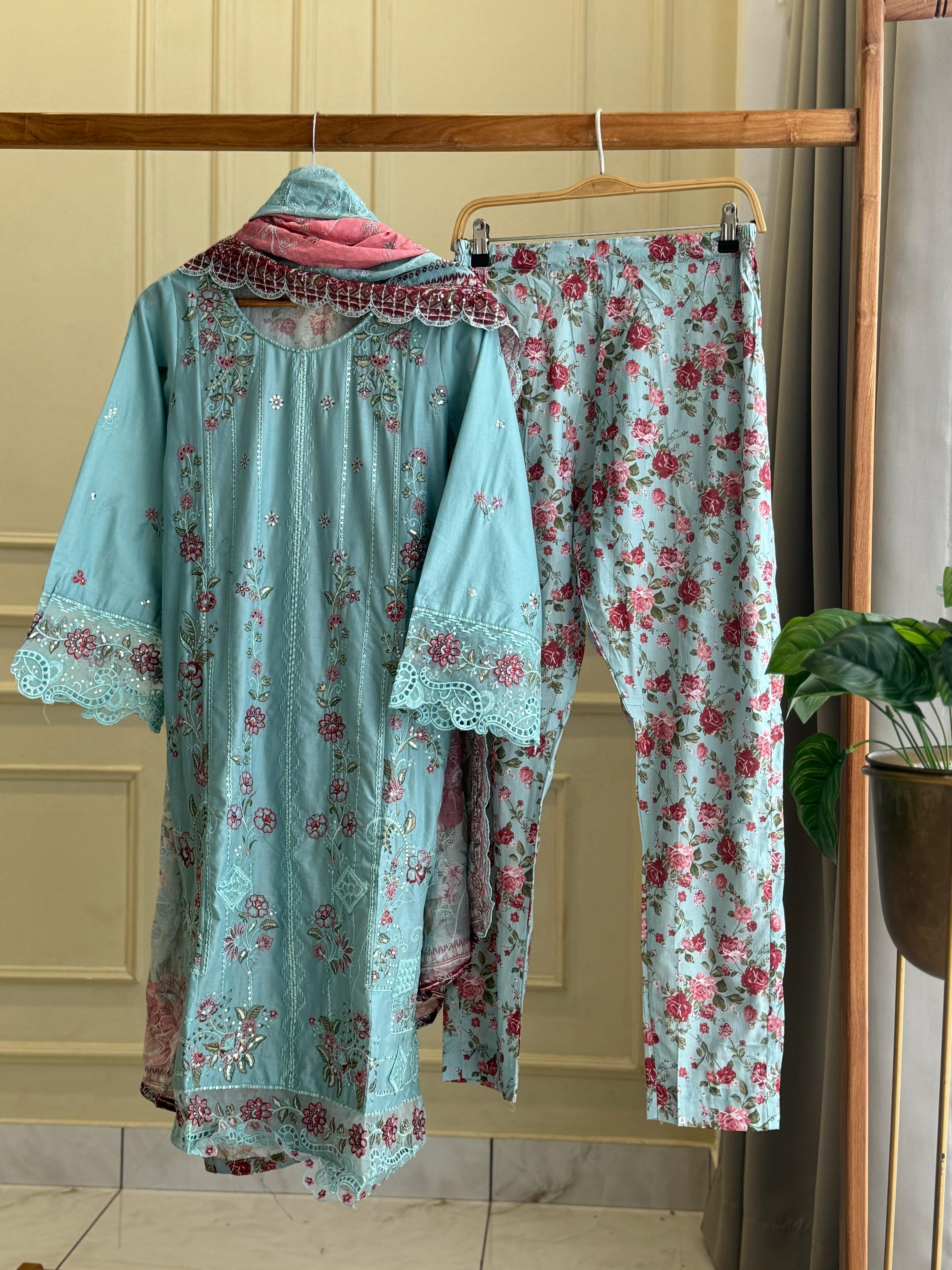 Premium Floral Print lawn suit with Embroidery