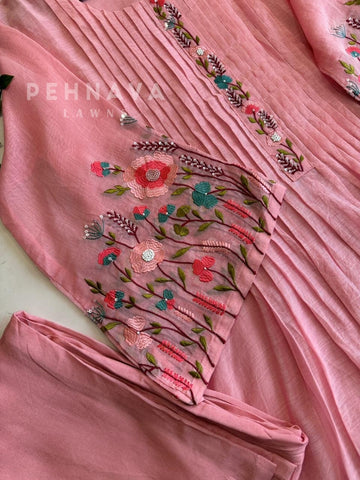 Mul Chanderi Embroidered Suit
