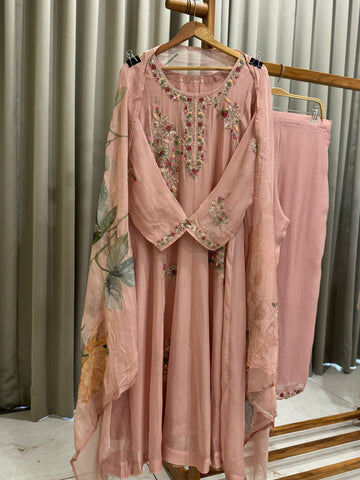 Premium Handworked Dusty Rose Anarkali suit