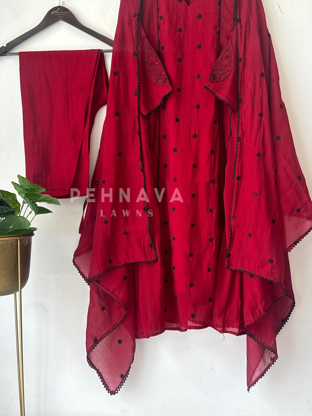 Elegant Embroidered A-line Suit-12823