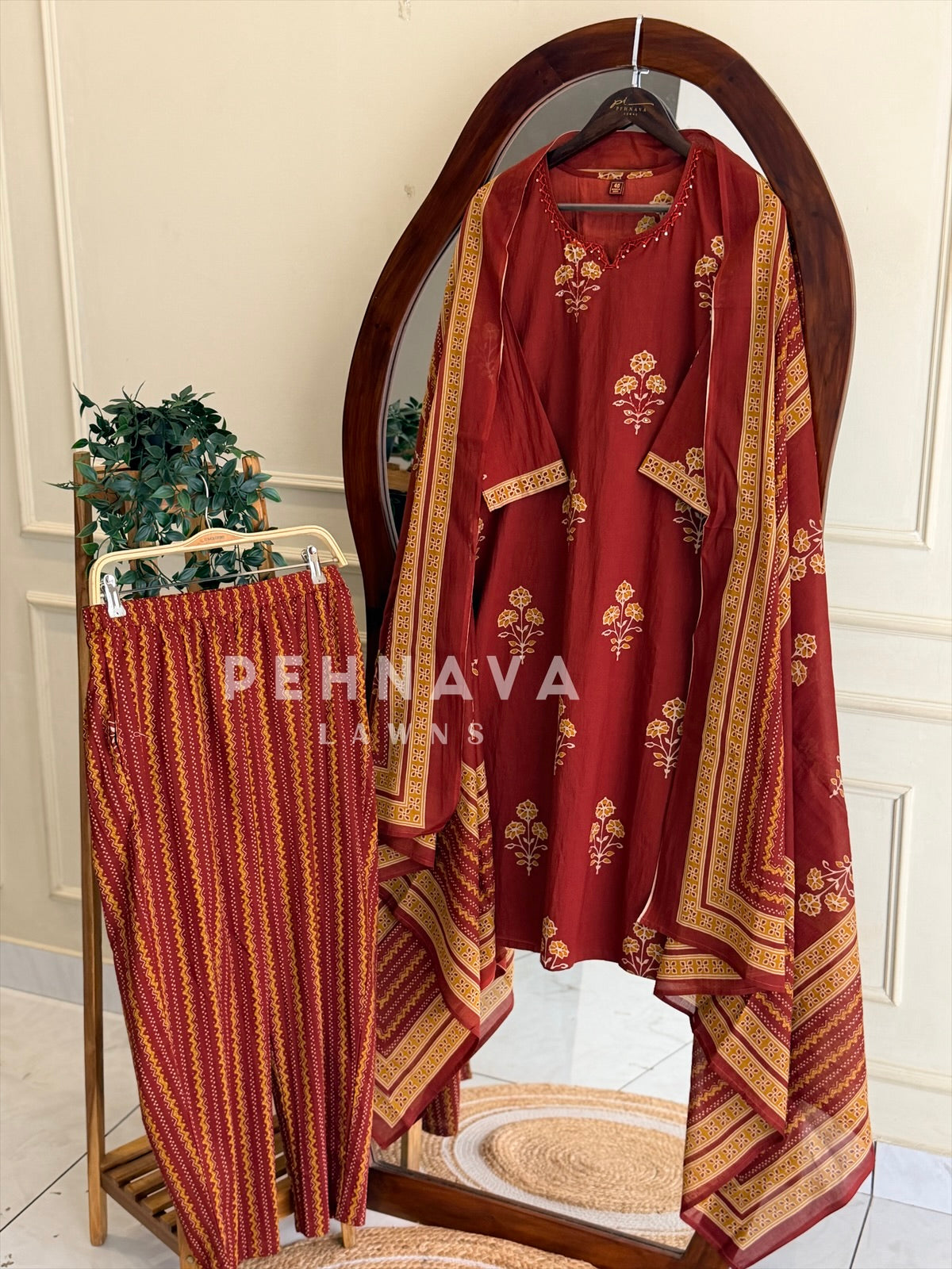 Floral Block Print Suit Set-18193