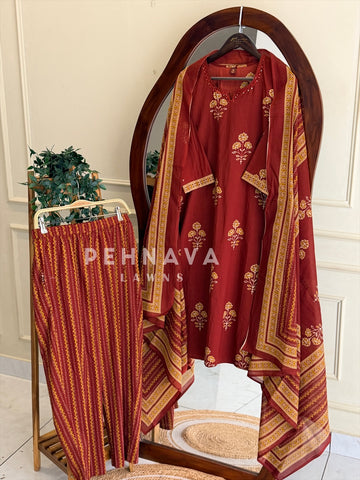 Floral Block Print Suit Set-18193