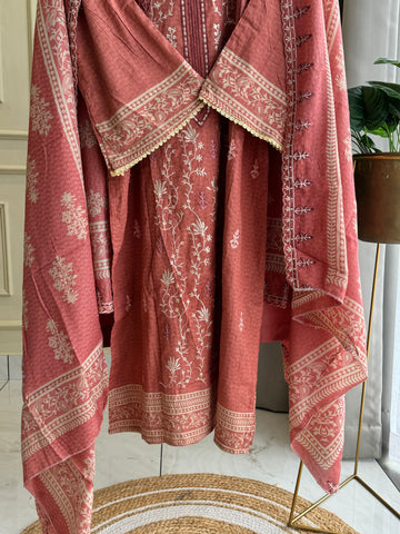 Blush Peach Embroidered Cotton Suit-1179