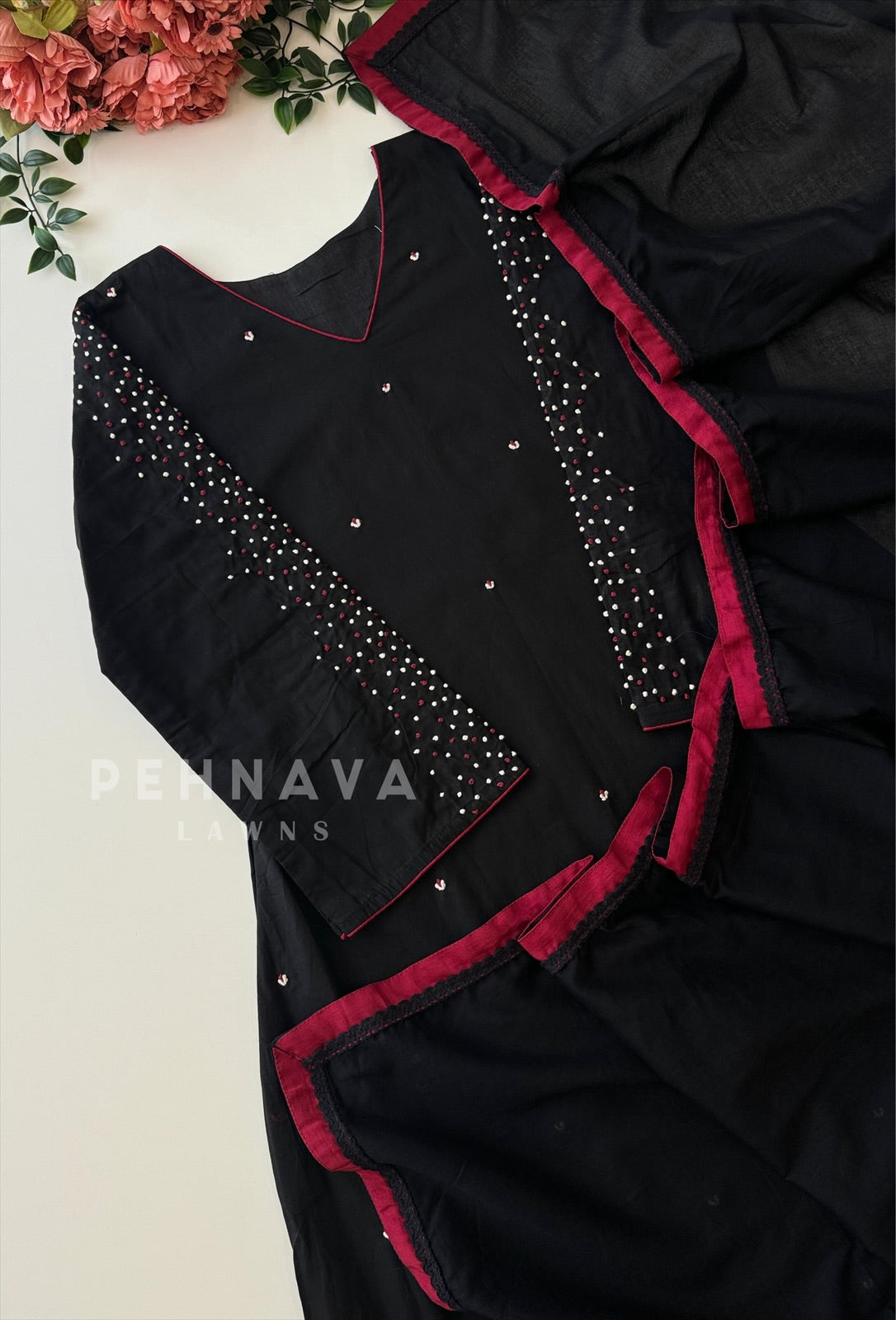 French Knot detailed Suit Set - Pehnava Lawns