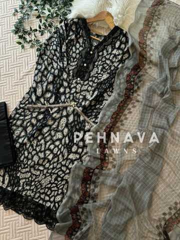 Stylish Black Patterned Suit-1292