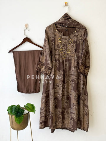 Mirror Embellished Printed Suit-13080