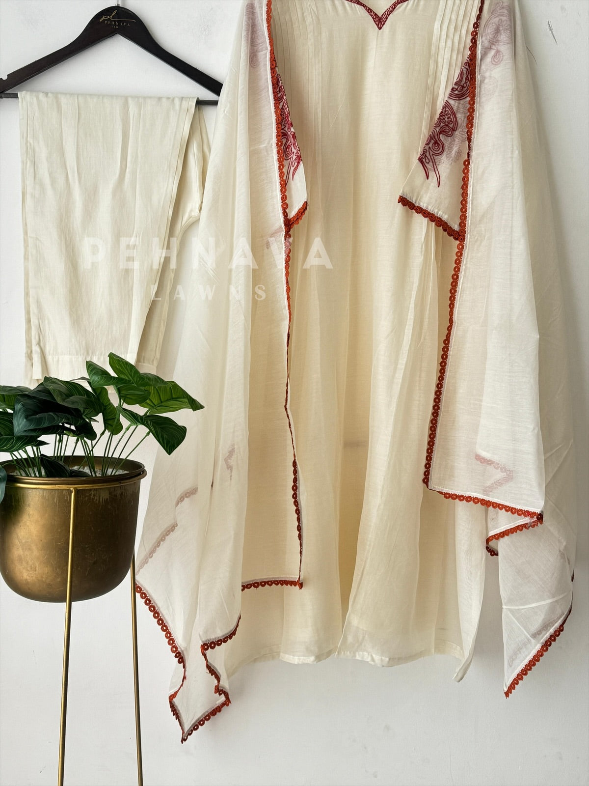 Pure chandheri Pleated Suit - Pehnava Lawns