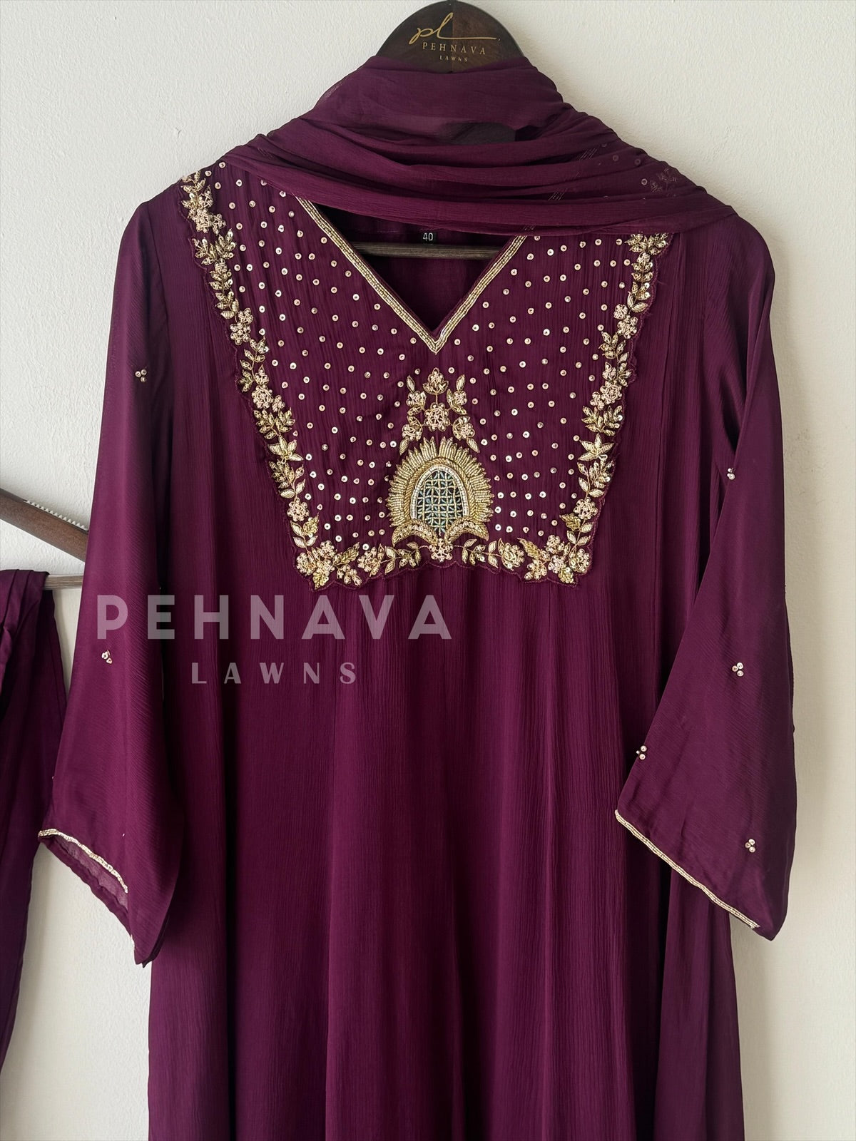 Hand Embroidered panel Cut Suit - Pehnava Lawns