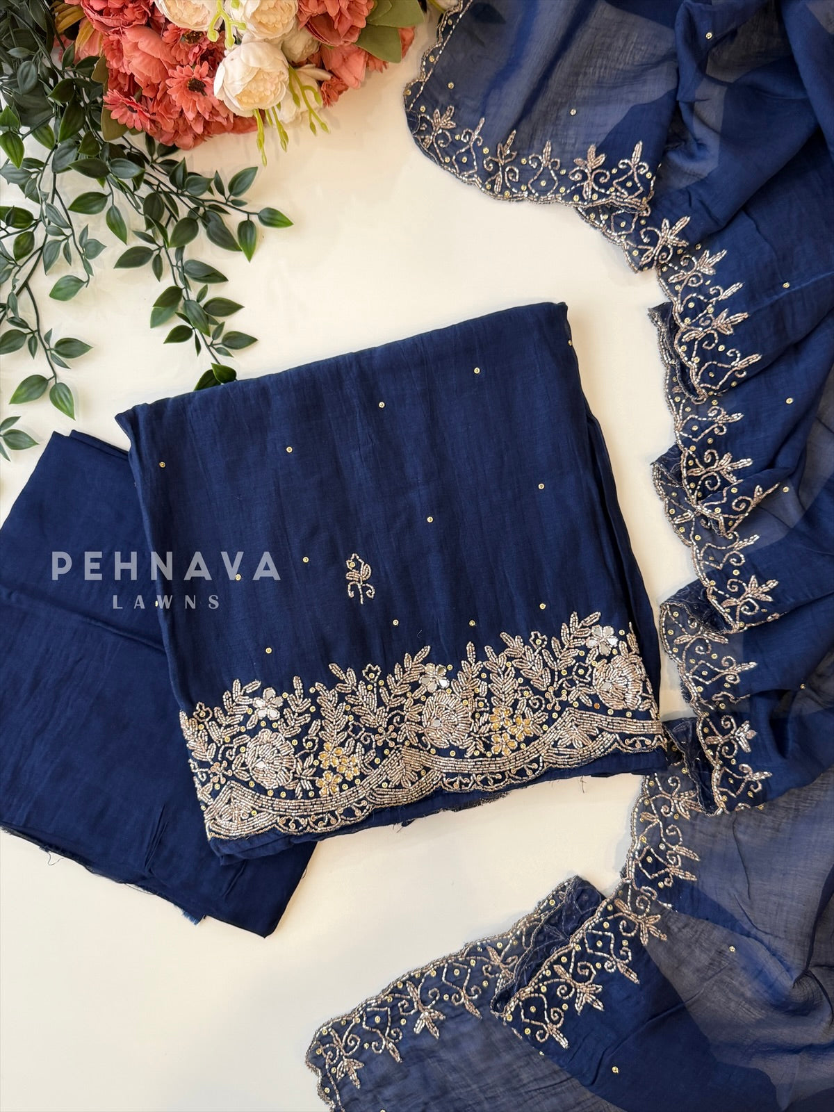 Chanderi Handworked Unstitched Suit-18566