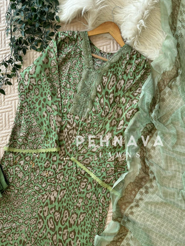 Green Patterned Pakistani Suit-1293