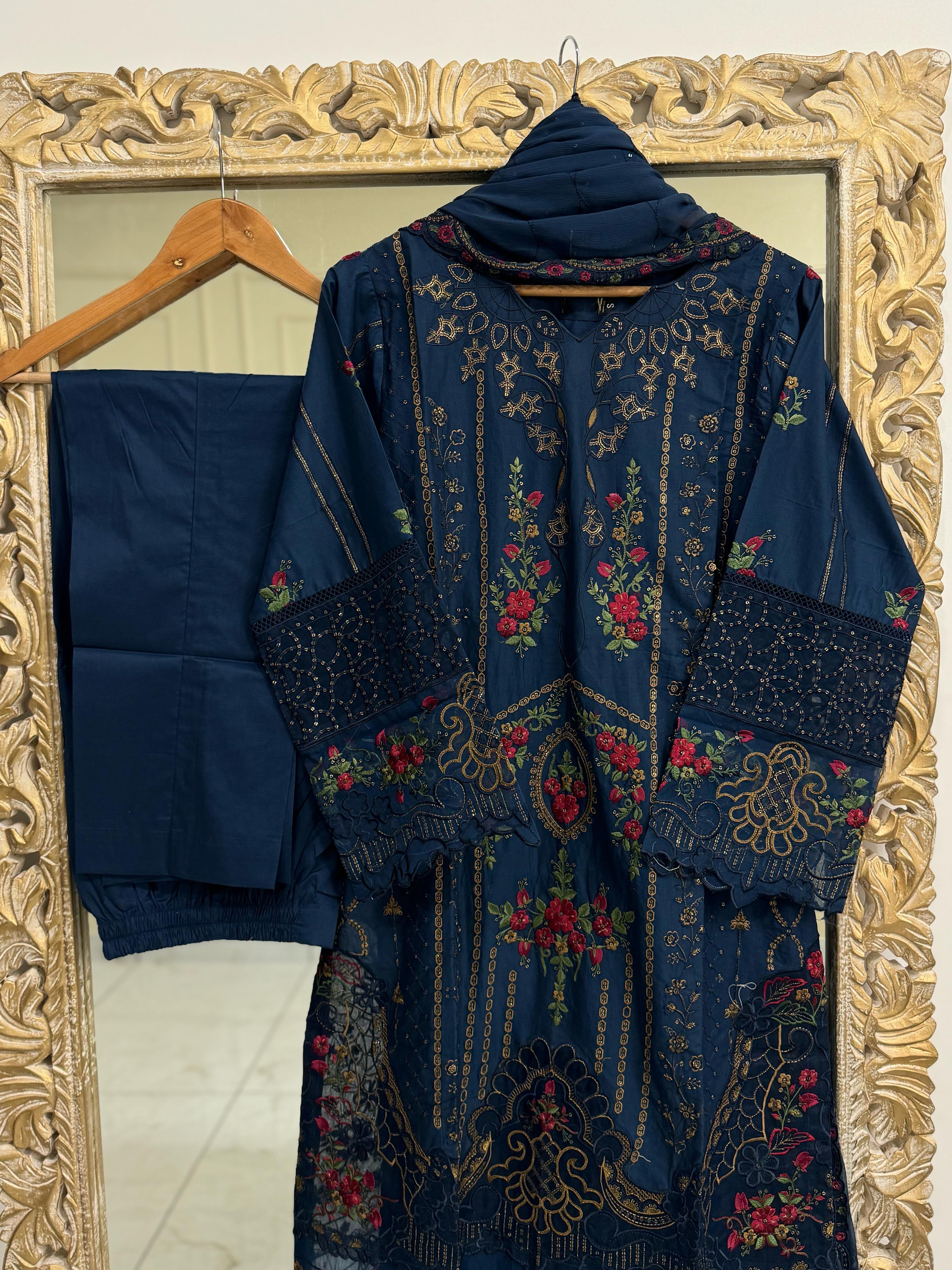 Pure Lawn Embroidery Suit-D10
