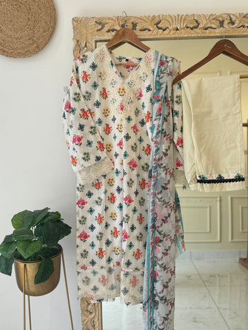 Cotton printed casual suit-black and white 1844