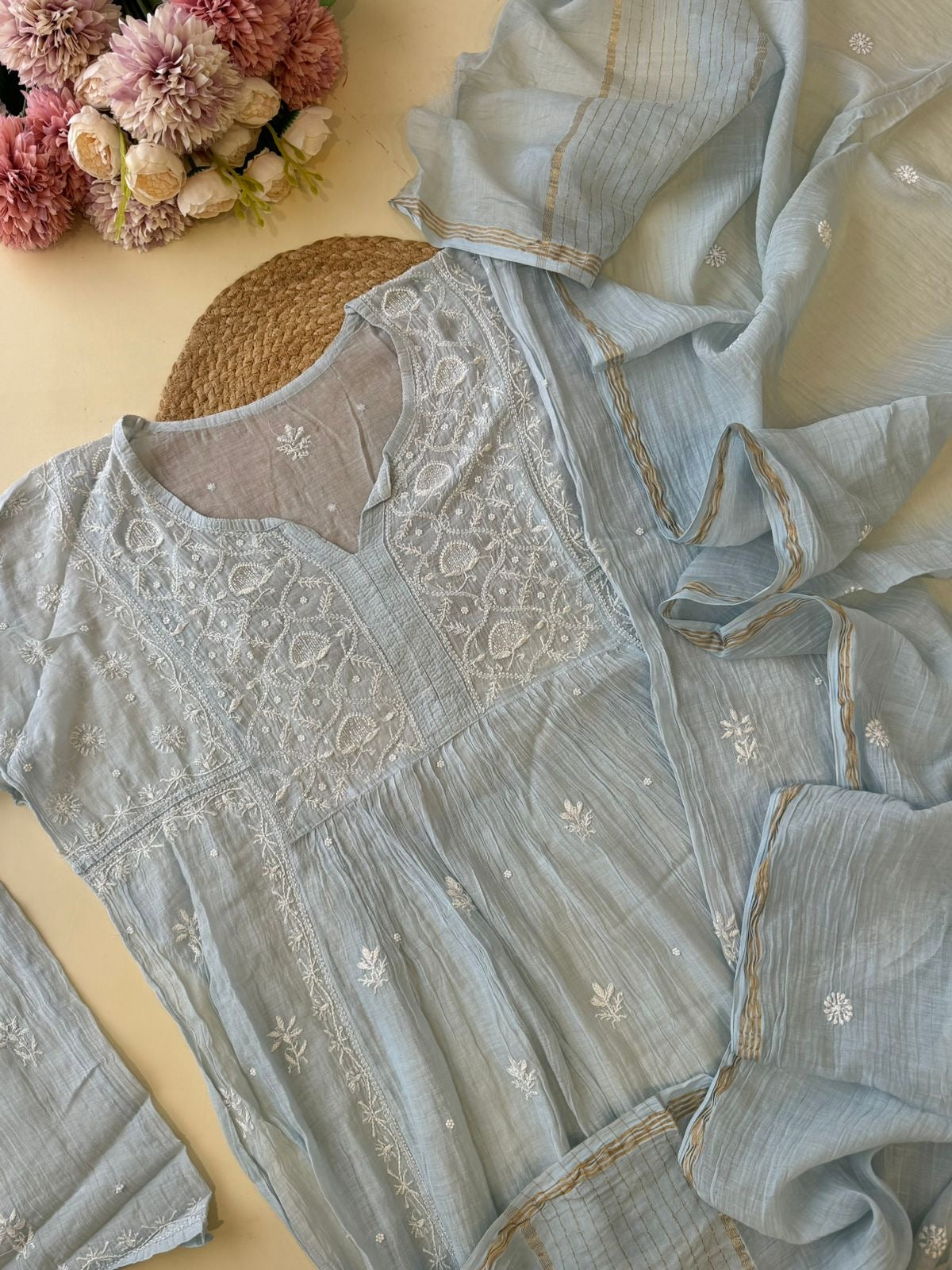 Authentic chikankaari embroidered suit- Blue