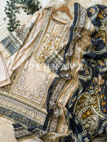 Floral neckline suit with dupatta
