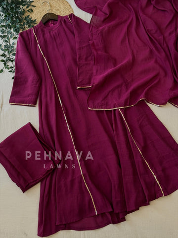 Panel Cut Full Flaired Anarkali-Magenta