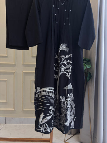 Cotton Pin-tucks slitted suit-0393