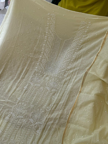 Authentic chikankaari embroidered Unstitched suit- Yellow