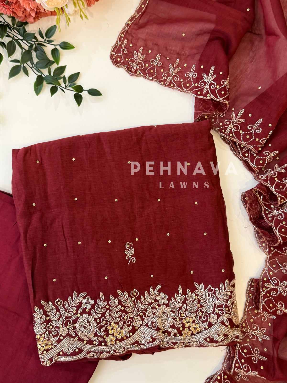 Chanderi Handworked Unstitched Suit-18566