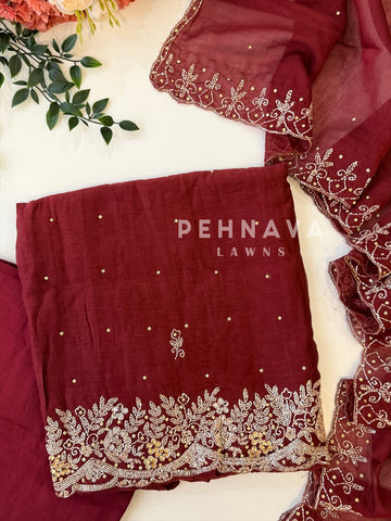Chanderi Handworked Unstitched Suit-18566