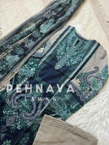 Pakistani printed suit AZ navy 415