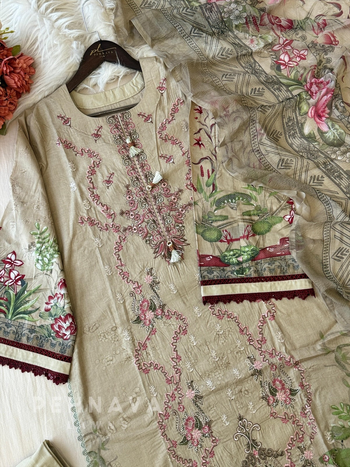 Floral Embroidered Cotton Suit -4111