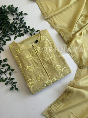 Yellow Chanderi Embroidery Suit 12679