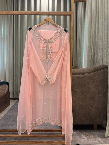 Premium organza  handwork suit with bottom and organza  hand  worked dupatta-2247