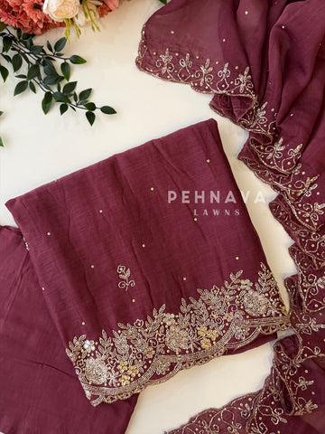 Chanderi Handworked Unstitched Suit-18566