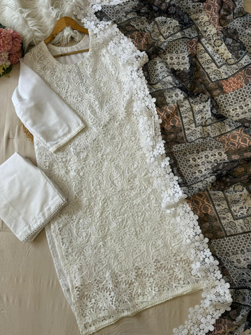 White Lace Salwar With Patchwork Dupatta